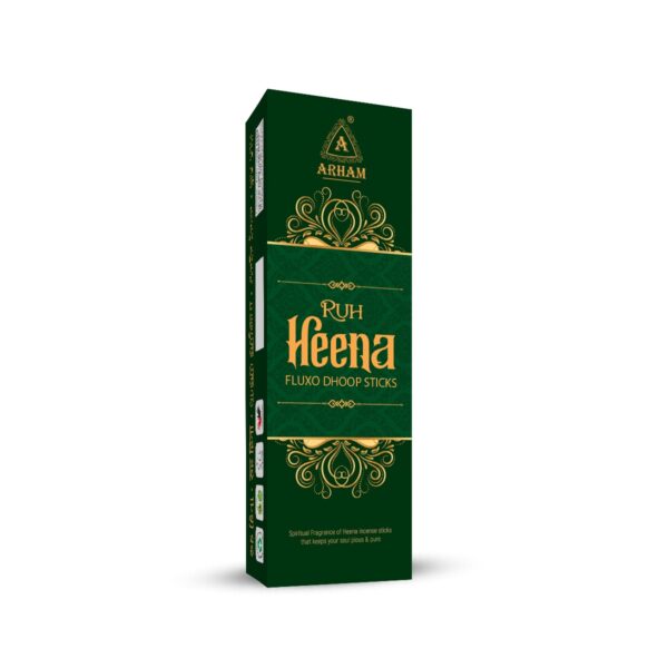 Ruh Heena Fluxo Dhoop Sticks 50gm box by ARHAM FRAGRANCE – Premium masala dhoop with spiritual Heena aroma